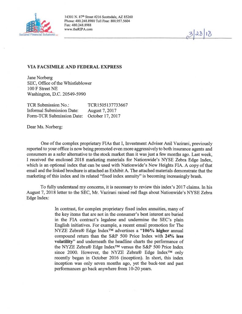 Anil Vazirani, SEC, Nationwide NYSE Zebra Edge Annuity Sales