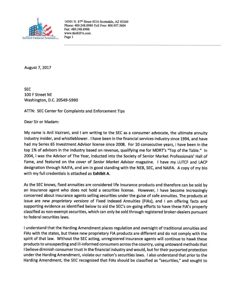 Anil Vazirani, SEC, Nationwide NYSE Zebra Edge Annuity Sales